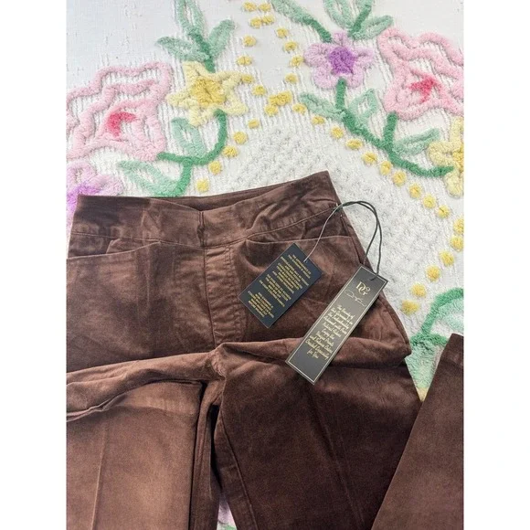DG2 Diane Gilman Brown Velvet Moleskin Wide Leg Trousers Pants Size 0 NEW - Picture 5 of 9